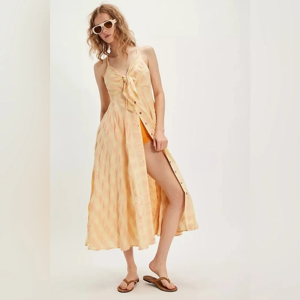 Free People Via Midi Dress Size Medium Creamsicle Combo Everly 100% Cotton